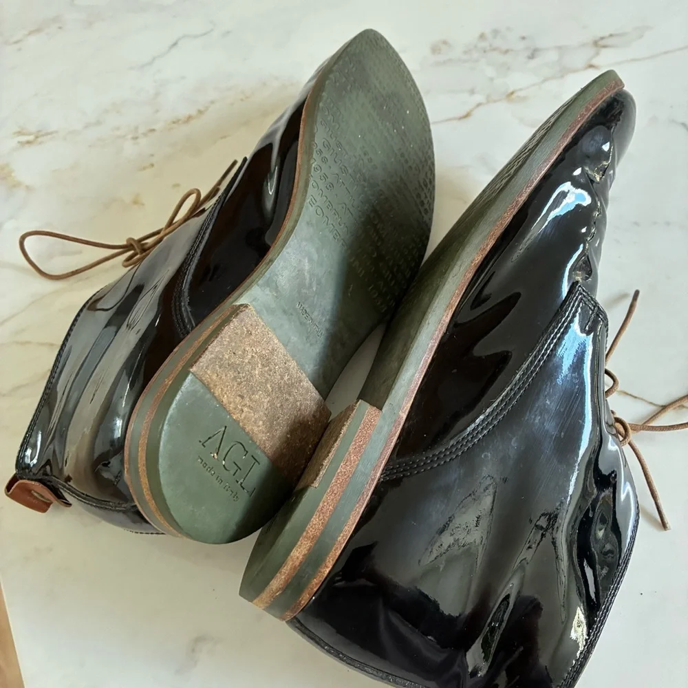AGL Attilio Giusti Leombruni Black Patent Leather Lace Up Oxford Loafer Shoes - Picture 11 of 15